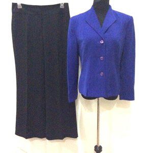 Le Suit Women’s Blue Black 100% Polyester 2 PC Pant Suit Size 10 EUC! MSRP $200